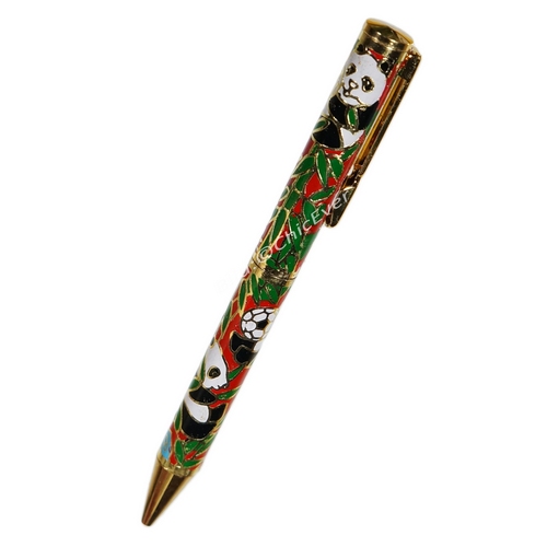 Kugelschreiber Cloisonne Emaille Pandabär & Fussball rot grün gold 5399b - zum Schließen ins Bild klicken
